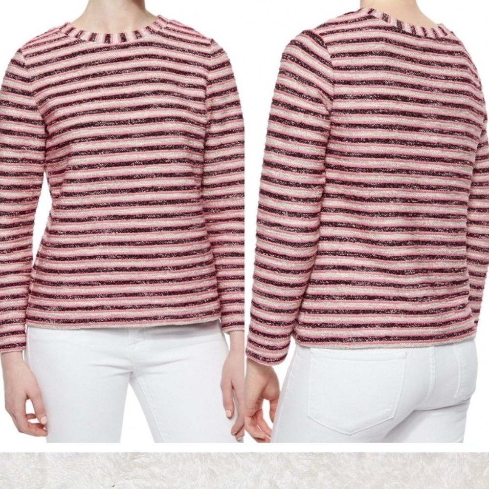 Tory Burch Pink and Black Striped Long Sleeve Tee